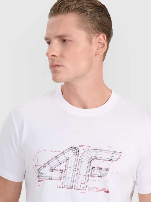 Męski t-shirt z nadrukiem 4F 4FRAW25TTSHM3311 - biały