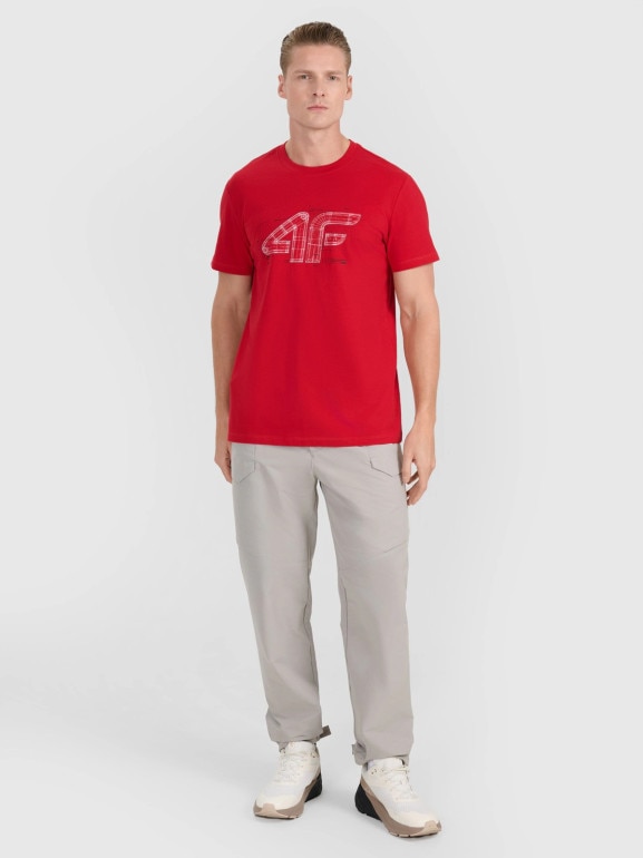 Męski t-shirt z nadrukiem 4F 4FRAW25TTSHM3311 - czerwony