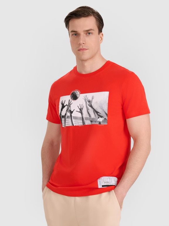Męski t-shirt z nadrukiem 4F 4FRAW25TTSHM3319 - czerwony