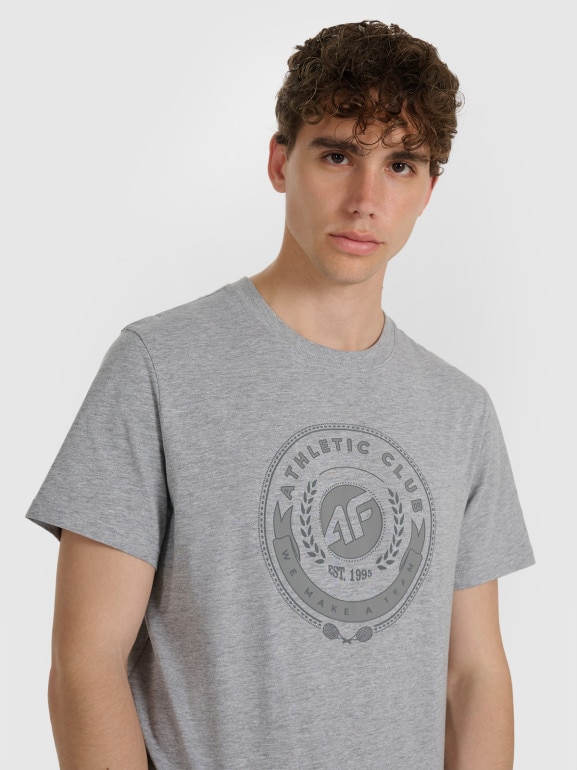 Męski t-shirt z nadrukiem 4F 4FRAW25TTSHM3338 - szary