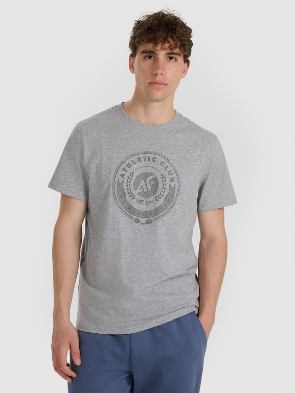 Męski t-shirt z nadrukiem 4F 4FRAW25TTSHM3338 - szary