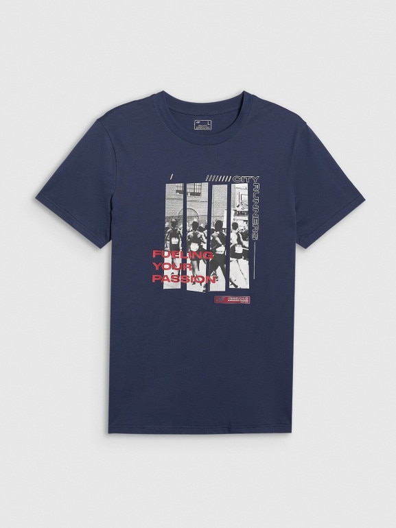 Męski t-shirt z nadrukiem 4F 4FRAW25TTSHM3364 - granatowy