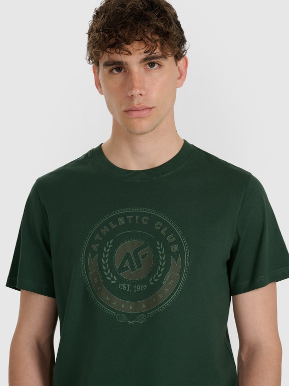 Męski t-shirt z nadrukiem 4F 4FRAW25TTSHM3338 - zielony