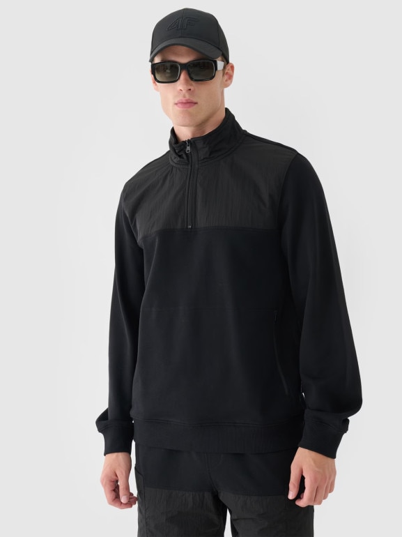 Męska bluza nierozpinana bez kaptura 4F 4FRSS24TSWSM2035 - czarna