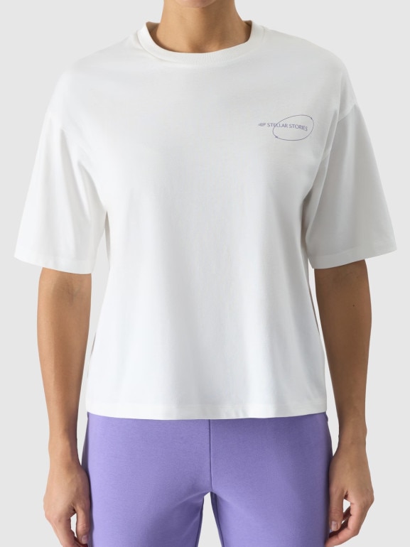 Damski t-shirt z nadrukiem 4F 4FRSS24TTSHF2089 - biały