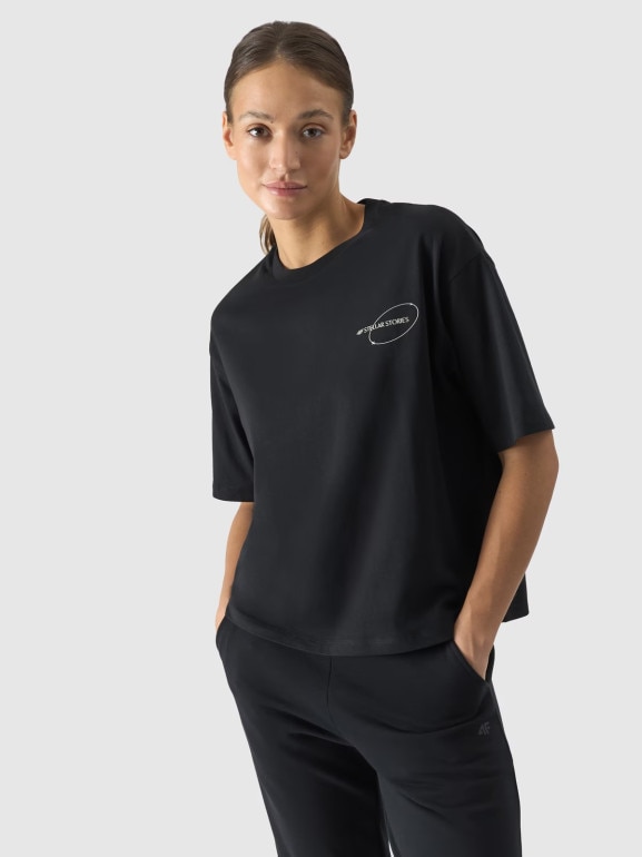 Damski t-shirt z nadrukiem 4F 4FRSS24TTSHF2089 - czarny