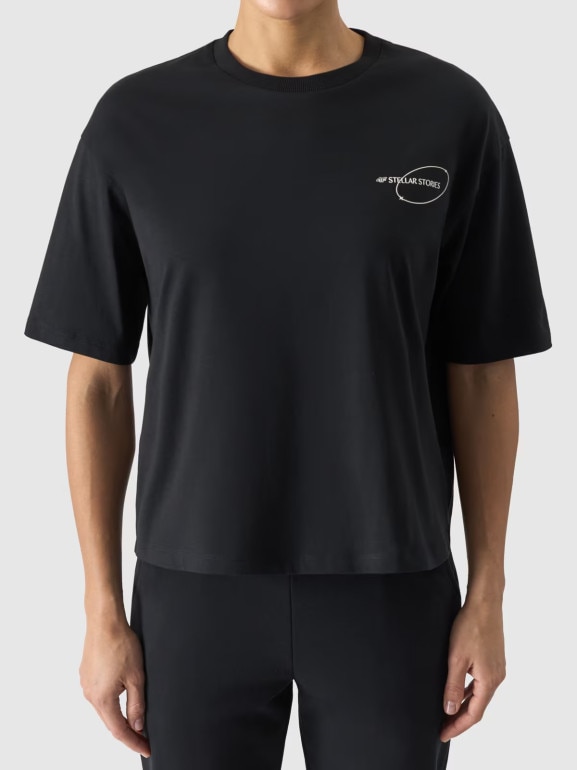 Damski t-shirt z nadrukiem 4F 4FRSS24TTSHF2089 - czarny