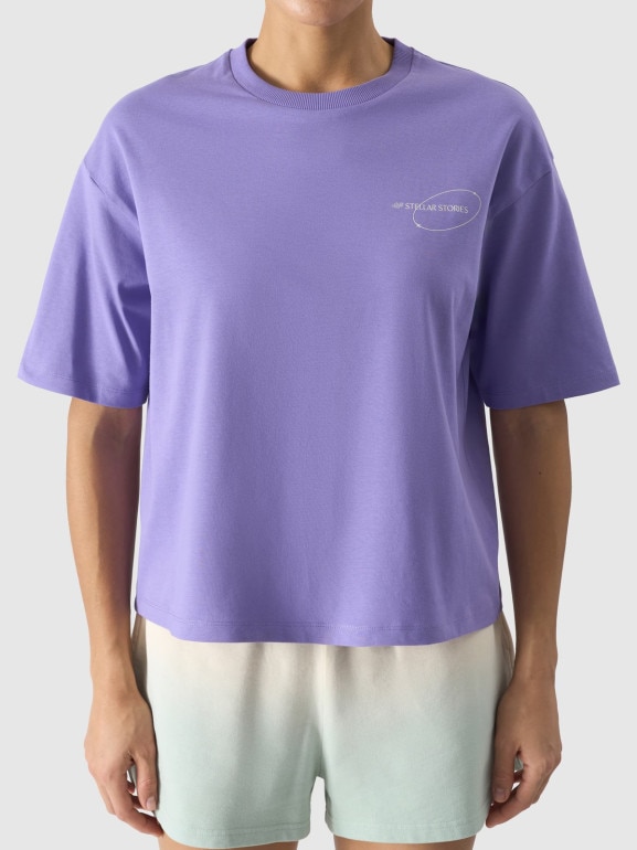 Damski t-shirt z nadrukiem 4F 4FRSS24TTSHF2089 - fioletowy