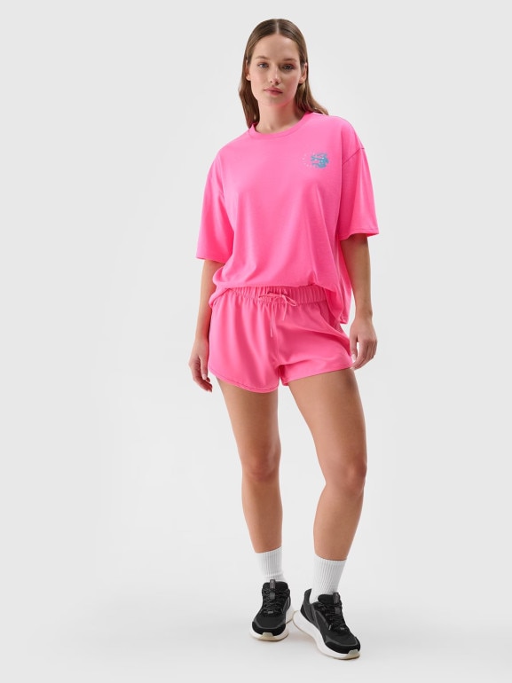 Damski t-shirt z nadrukiem 4F 4FRSS24TTSHF2108 - różowy