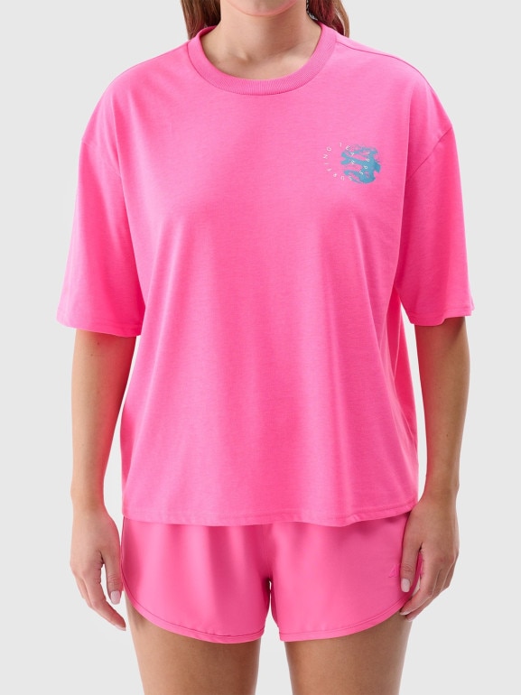 Damski t-shirt z nadrukiem 4F 4FRSS24TTSHF2108 - różowy