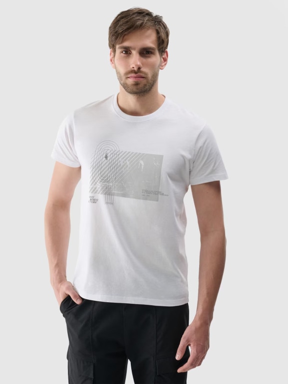 Męski t-shirt z nadrukiem 4F 4FRSS24TTSHM2469 - biały