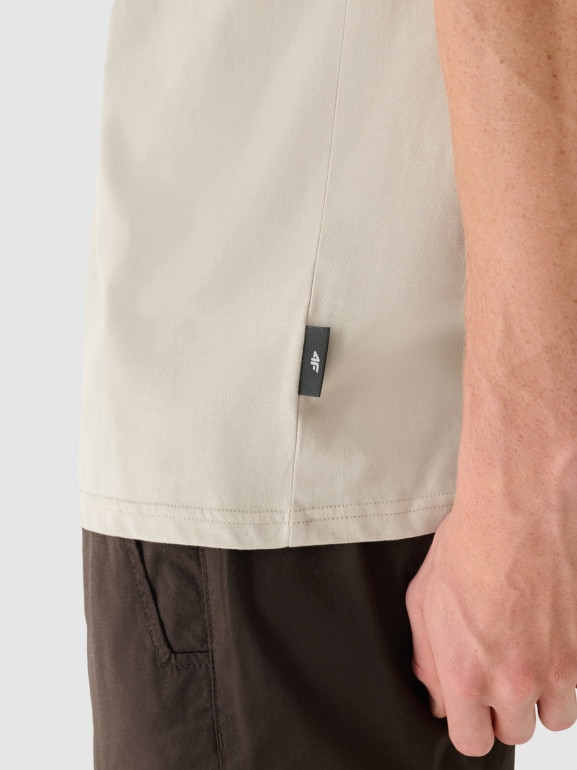 Męska koszulka z nadrukiem 4F 4FRSS24TTSHM2543 - beżowa