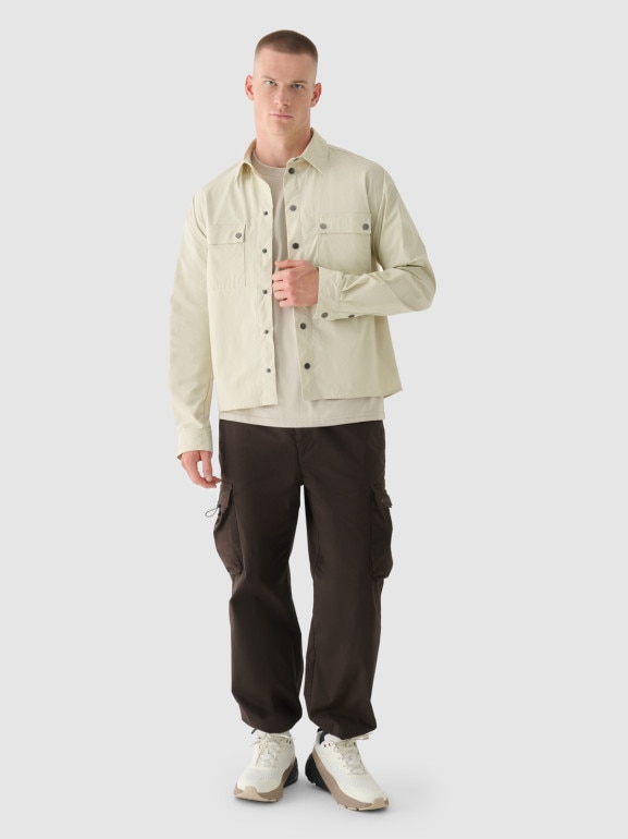 Męska koszulka z nadrukiem 4F 4FRSS24TTSHM2543 - beżowa