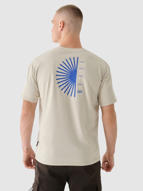 Męska koszulka z nadrukiem 4F 4FRSS24TTSHM2543 - beżowa