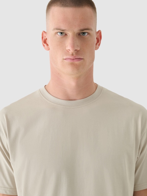 Męska koszulka z nadrukiem 4F 4FRSS24TTSHM2543 - beżowa