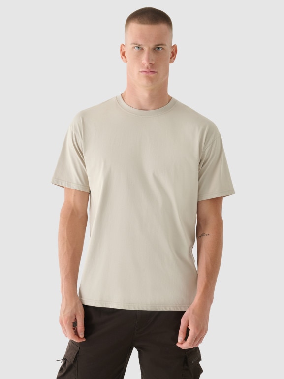 Męska koszulka z nadrukiem 4F 4FRSS24TTSHM2543 - beżowa