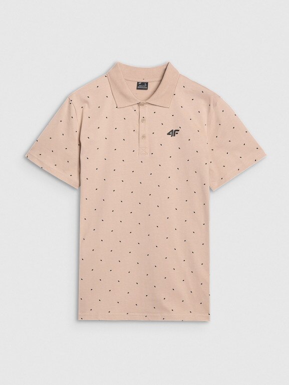 Męska koszulka polo z nadrukiem 4F 4FRSS25TPTSM634 - beżowa