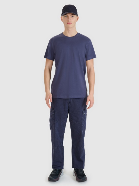 Męskie spodnie casual cargo 4F 4FRSS25TTROM1459 - granatowe