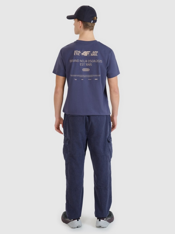 Męskie spodnie casual cargo 4F 4FRSS25TTROM1459 - granatowe