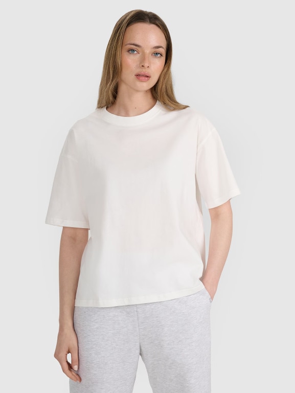 Damski t-shirt oversize bez nadruku 4F 4FRSS25TTSHF2692 - biały