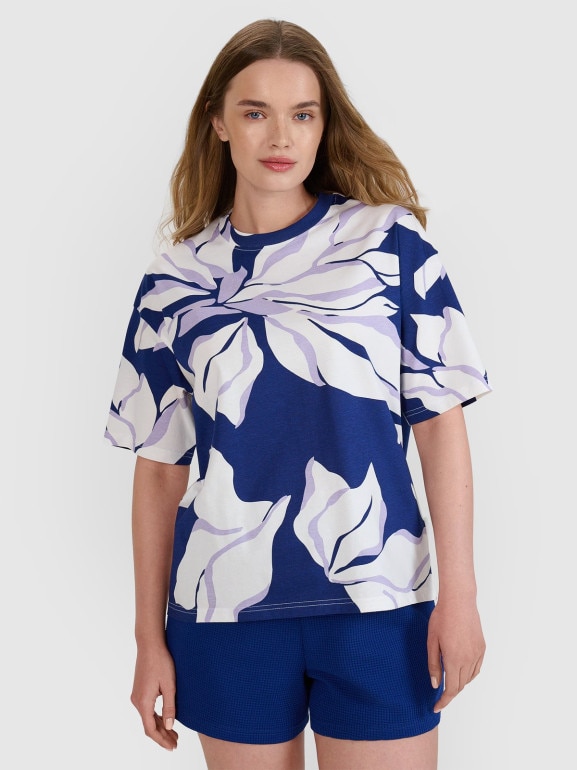 Damski t-shirt oversize z nadrukiem 4F 4FRSS25TTSHF2692 - multikolor