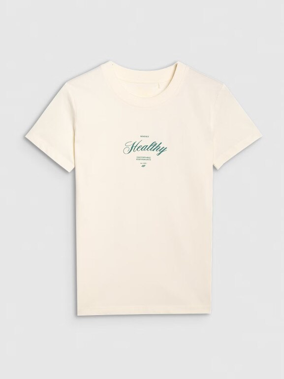 Damski t-shirt z nadrukiem 4F 4FRSS25TTSHF2780 - biały