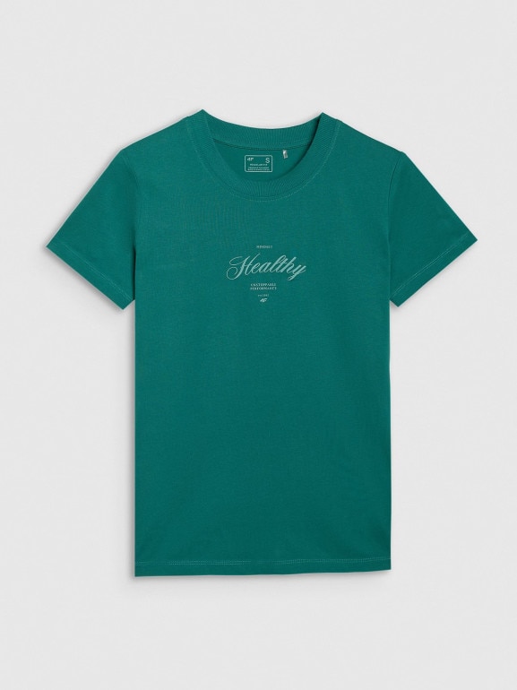 Damski t-shirt z nadrukiem 4F 4FRSS25TTSHF2780 - turkusowy