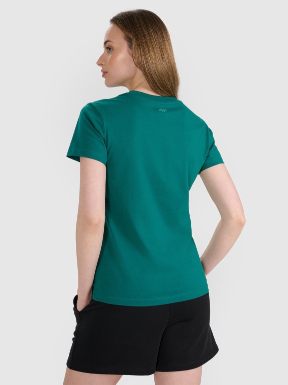Damski t-shirt z nadrukiem 4F 4FRSS25TTSHF2780 - turkusowy