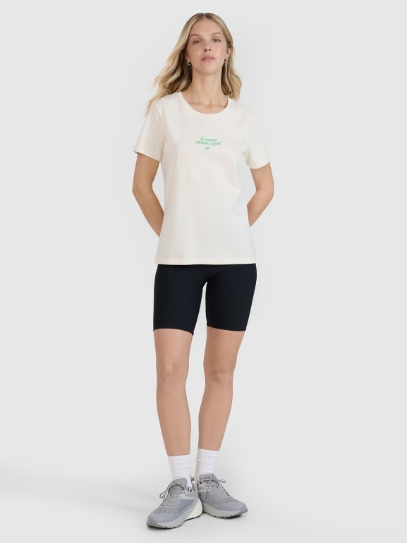 Damski t-shirt z nadrukiem 4F 4FRSS25TTSHF2786 - biały