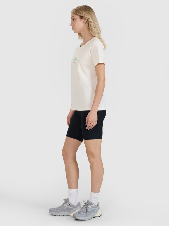 Damski t-shirt z nadrukiem 4F 4FRSS25TTSHF2786 - biały