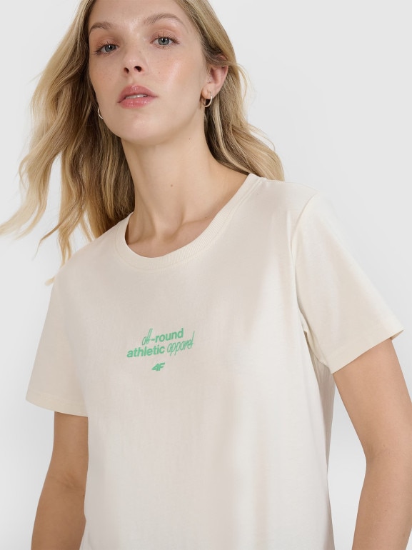 Damski t-shirt z nadrukiem 4F 4FRSS25TTSHF2786 - biały