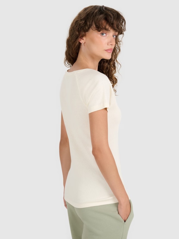 Damski t-shirt bez nadruku 4F 4FRSS25TTSHF2790 - biały