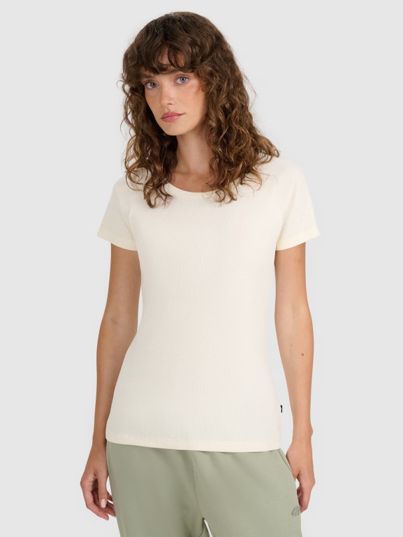 Damski t-shirt bez nadruku 4F 4FRSS25TTSHF2790 - biały