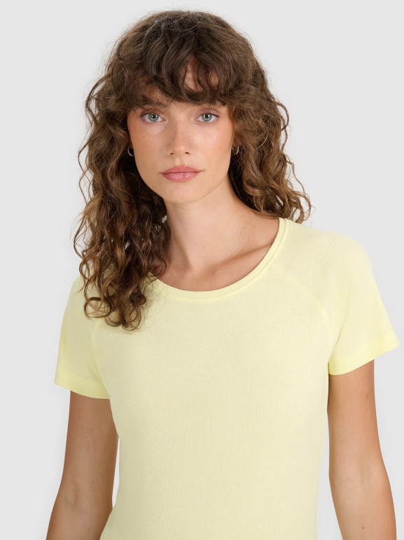 Damski t-shirt bez nadruku 4F 4FRSS25TTSHF2790 - żółty