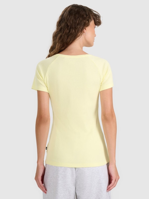 Damski t-shirt bez nadruku 4F 4FRSS25TTSHF2790 - żółty