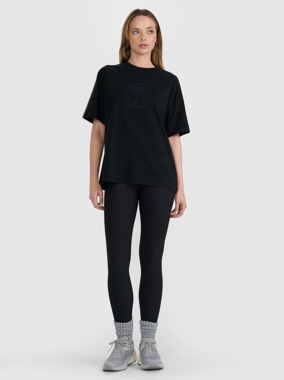 Damski t-shirt oversize z nadrukiem 4F 4FRSS25TTSHF2791 - czarny