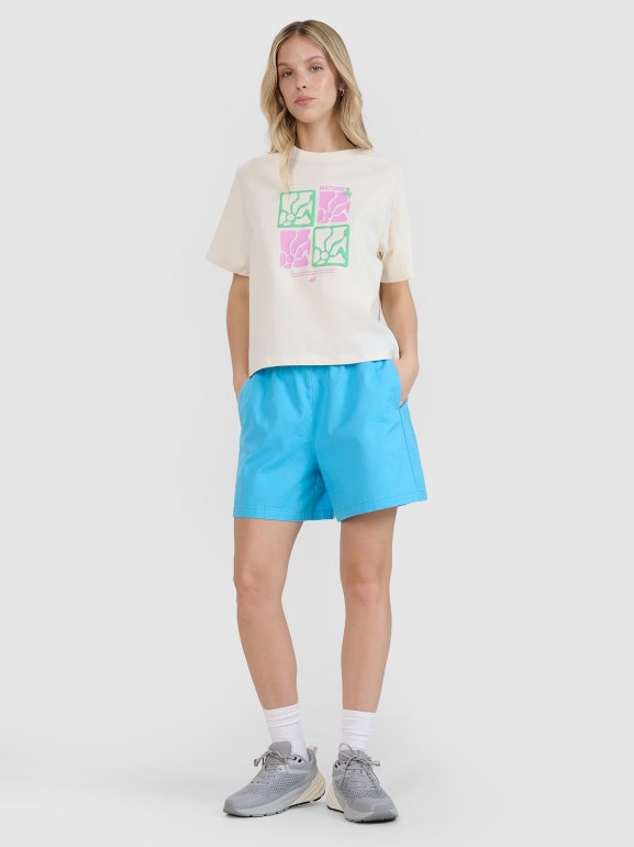 Damski t-shirt z nadrukiem 4F 4FRSS25TTSHF2974 - biały