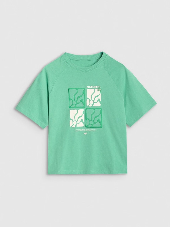 Damski t-shirt z nadrukiem 4F 4FRSS25TTSHF2974 - zielony