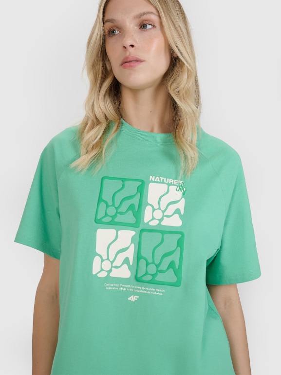 Damski t-shirt z nadrukiem 4F 4FRSS25TTSHF2974 - zielony