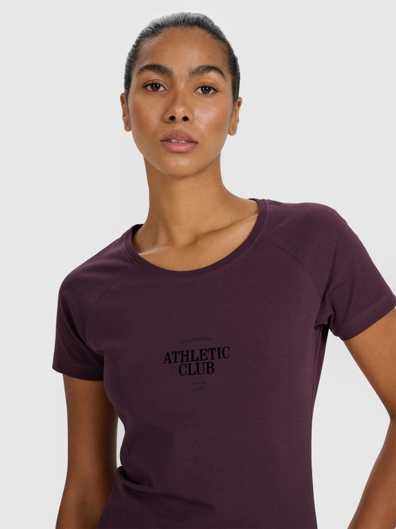 Damski t-shirt z nadrukiem 4F 4FRSS25TTSHF2978 - fioletowy