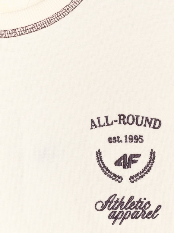 Damski t-shirt oversize z nadrukiem 4F 4FRSS25TTSHF2979 - biały
