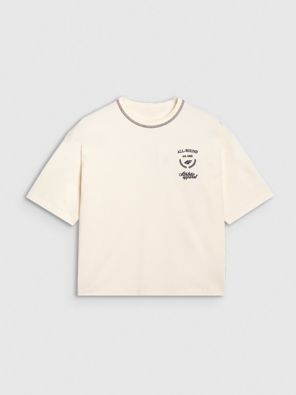 Damski t-shirt oversize z nadrukiem 4F 4FRSS25TTSHF2979 - biały