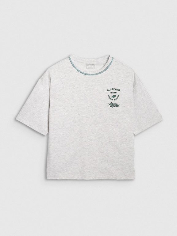 Damski t-shirt oversize z nadrukiem 4F 4FRSS25TTSHF2979 - szary