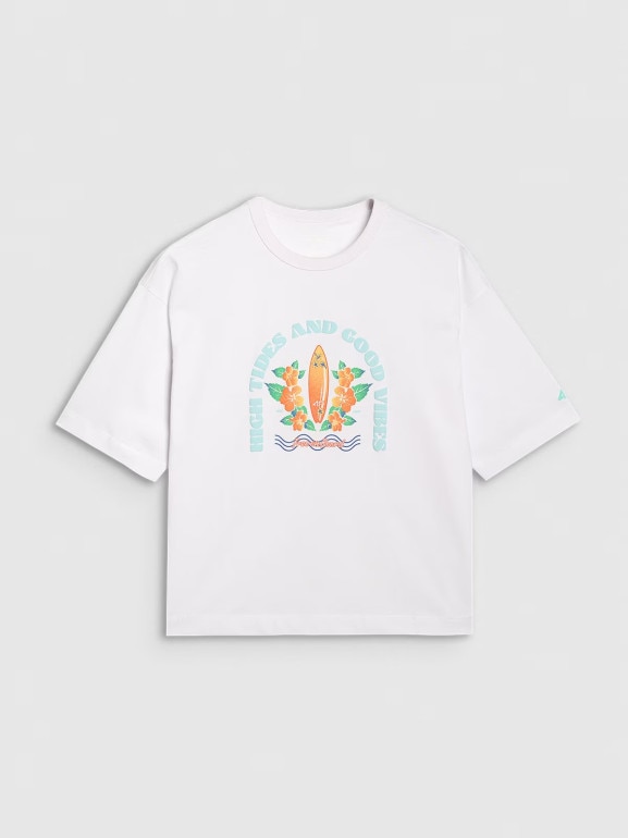 Damski t-shirt z nadrukiem oversize 4F 4FRSS25TTSHF3159 - biały