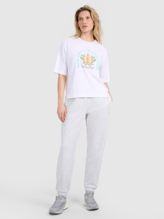 Damski t-shirt z nadrukiem oversize 4F 4FRSS25TTSHF3159 - biały