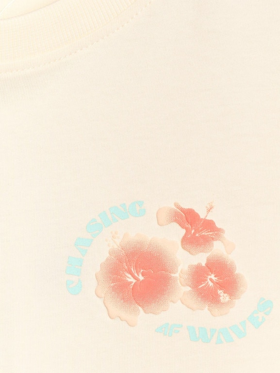 Damski t-shirt oversize z nadrukiem 4F 4FRSS25TTSHF3160 - beżowy