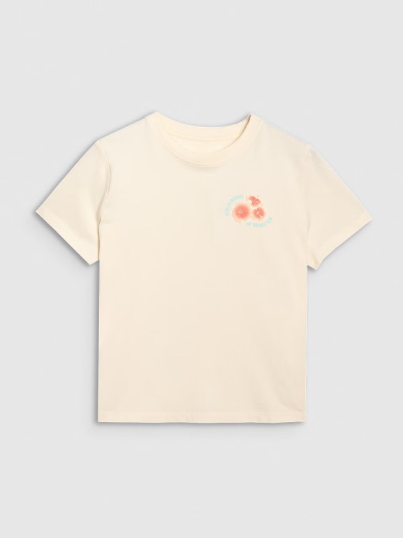 Damski t-shirt oversize z nadrukiem 4F 4FRSS25TTSHF3160 - beżowy