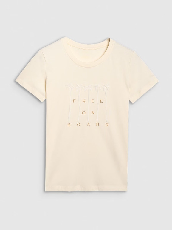 Damski t-shirt z nadrukiem 4F 4FRSS25TTSHF3162 - beżowy