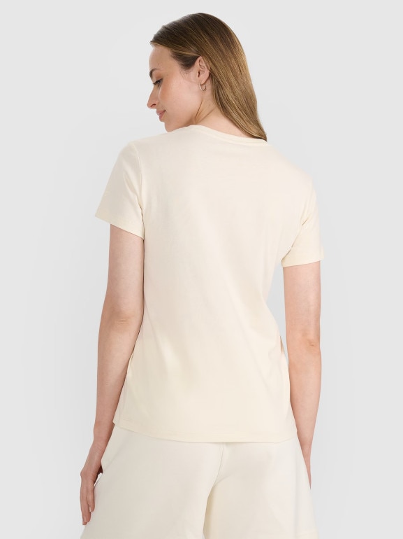 Damski t-shirt z nadrukiem 4F 4FRSS25TTSHF3162 - beżowy