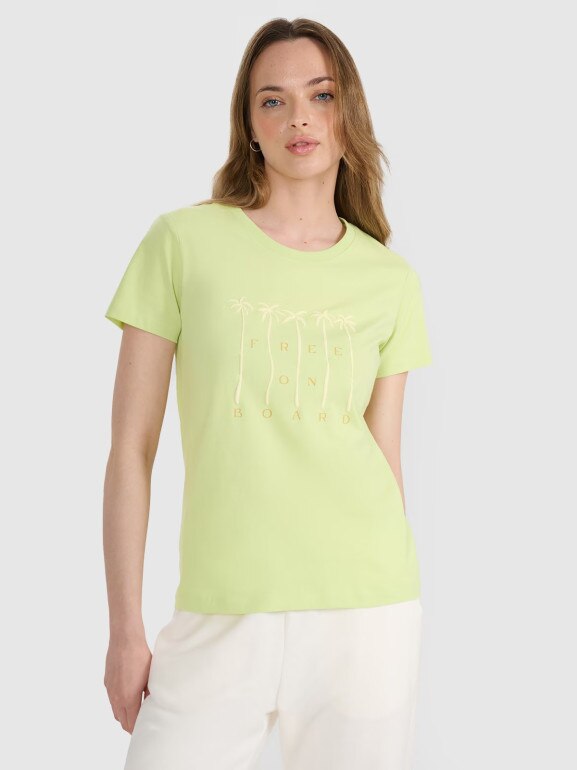 Damski t-shirt z nadrukiem 4F 4FRSS25TTSHF3162 - żółty